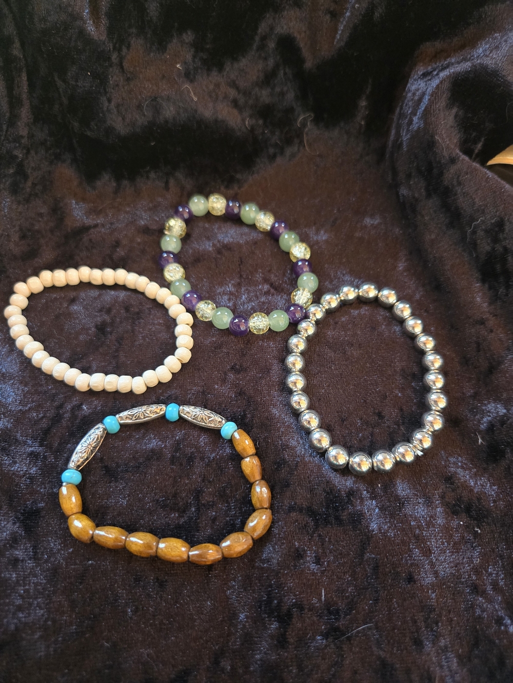 Mixed Bead Bracelet Set - Turquoise, Amber, Cream, Green & Silver Tones